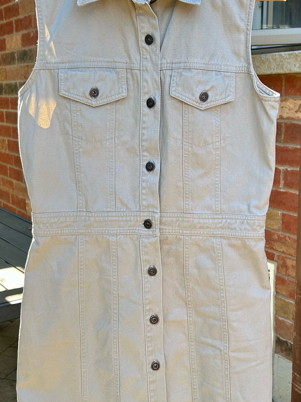 GAP Sleeveless Button-Front Dress in Light Khaki